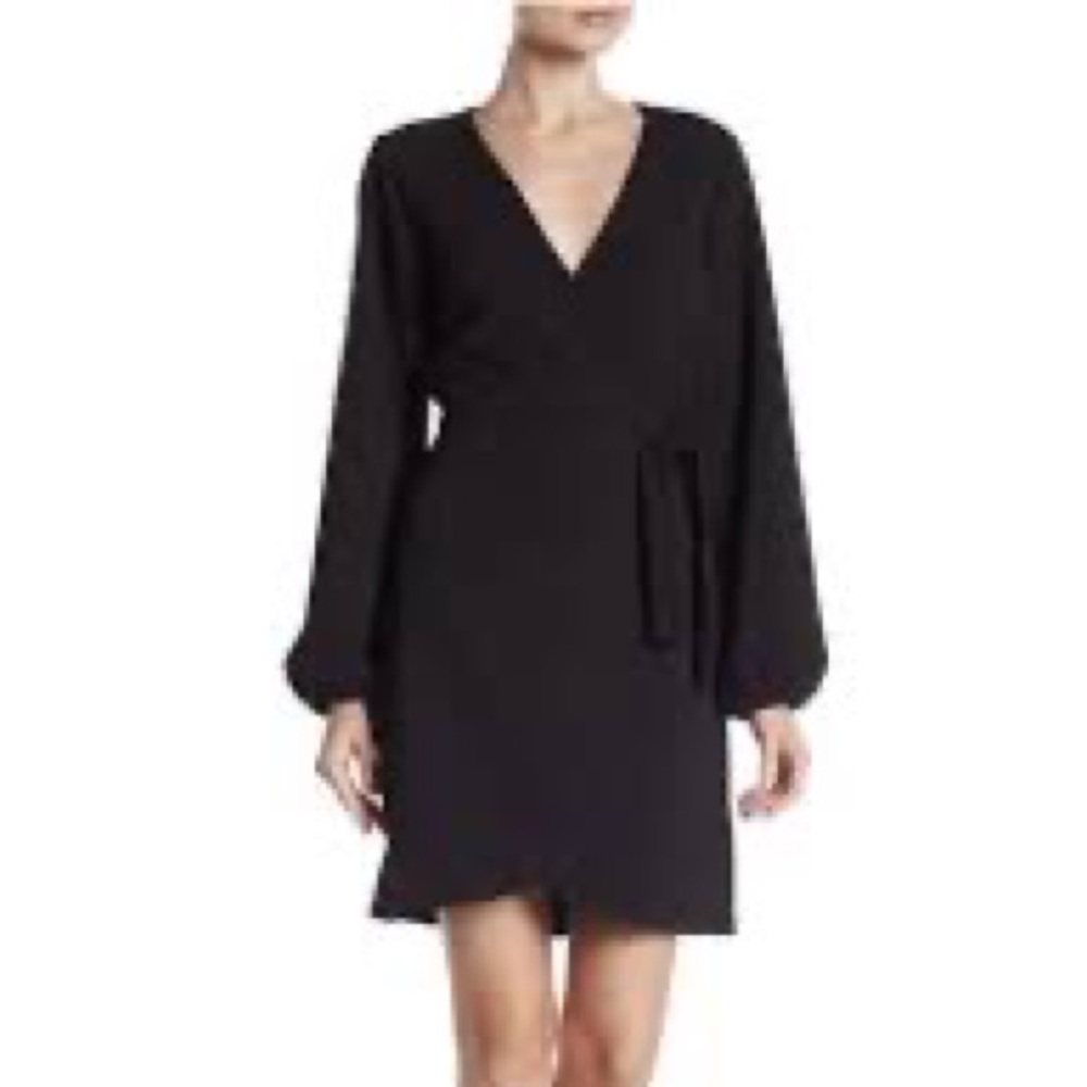 Madewell Faux Wrap Dress with Long Sleeves (Black)